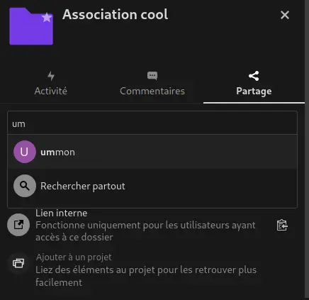partage, recherche d&#39;un user