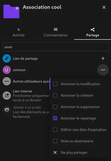 partage, autorisations