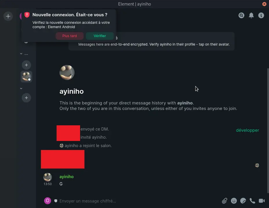 Nouvelle connexion détectée